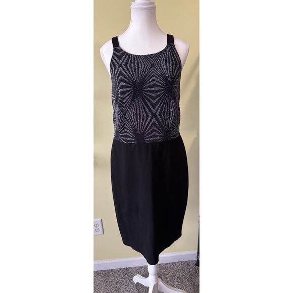Ashley Stewart Metallic Black Sheath Dress Size 12 Glitter Geo Print Party Dress - Picture 1 of 7